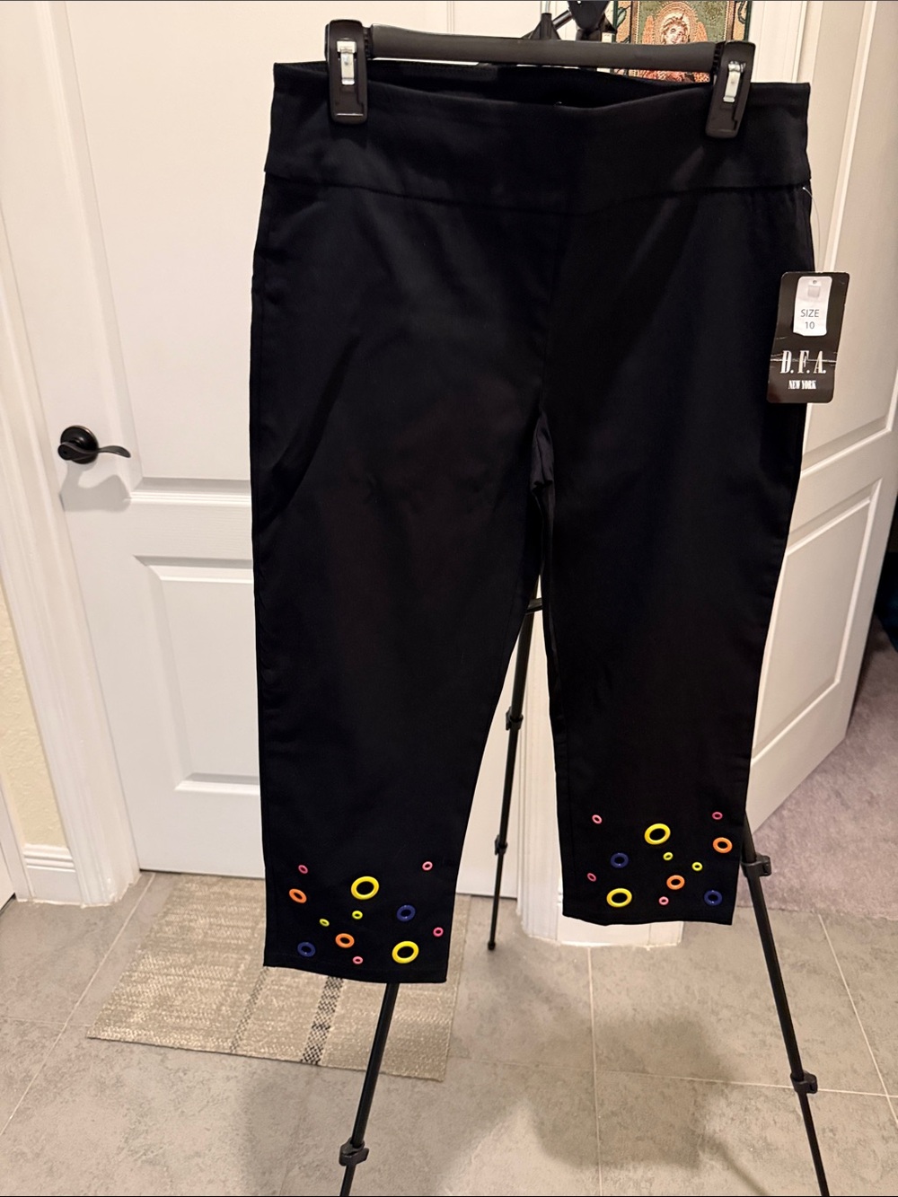 Black girls or woman’s Capri Leggings with Multicolor Ring Accents